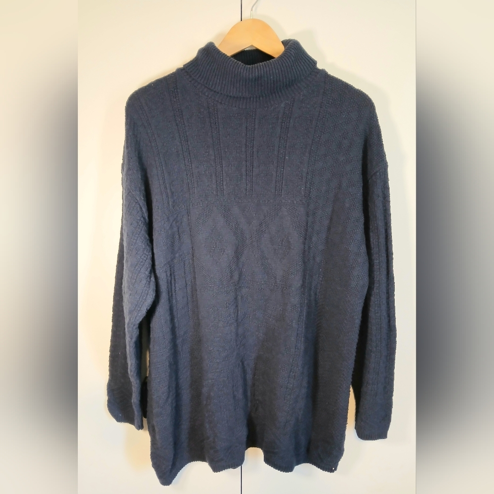 Vintage East West Navy Blue Knit Sweater Women’s Large Mock Neck Pullover